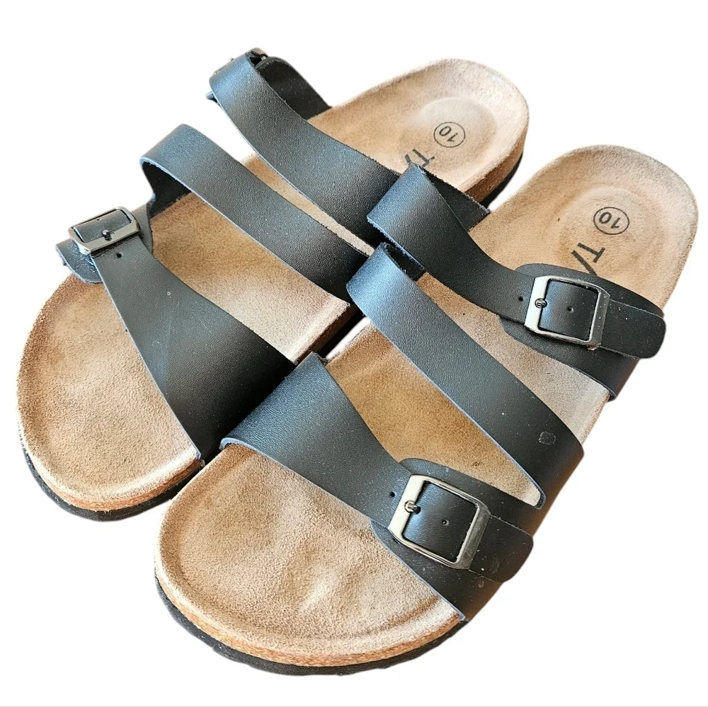 Taxi Women's Leonora Leather Buckle Strappy Black Casual Sandals Slip-on Size 10 - Picture 5 of 10